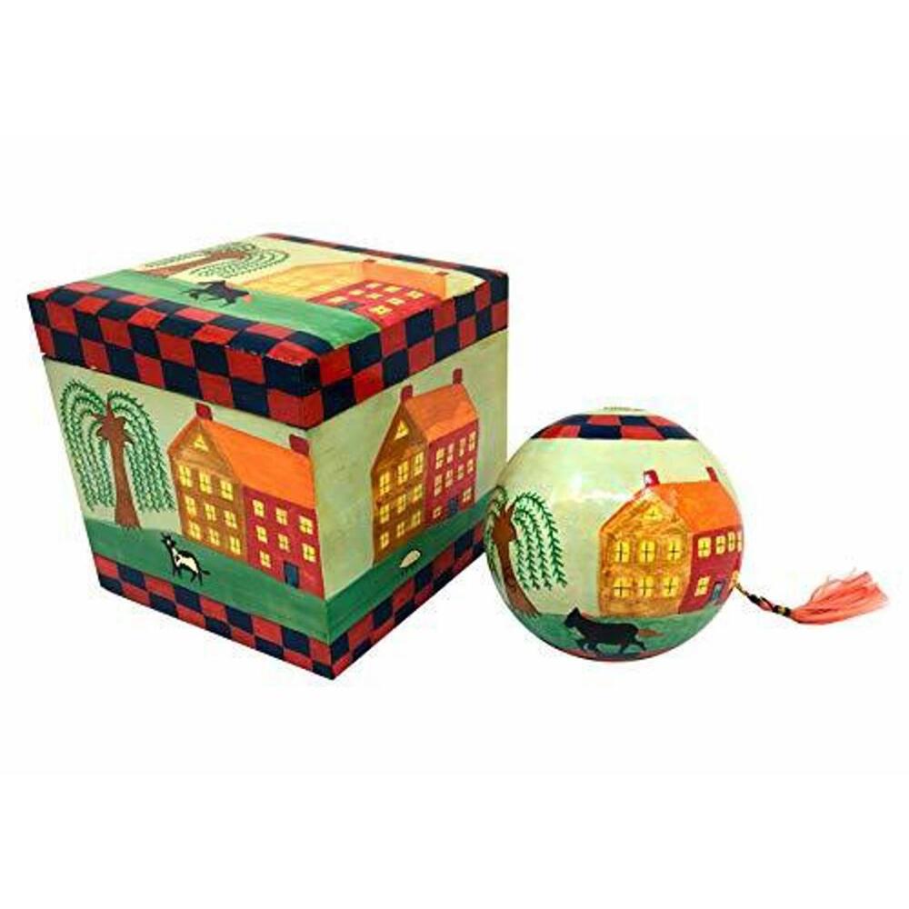Vintage Ornament Hand painted Folk Ornament with Matching Wood Gift Box Tassel